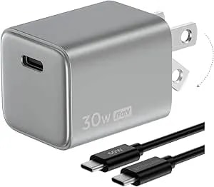 Ef Ecoflow Usb C Charger, Rapid 30w Gan Type C Charging Block With Foldable Plug, Fast Wall Charger Compatible With Iphone 15/14/13, Galaxy, Pixel 4, Ipad, Airpods, Apple Watch (Usbc Cable Included)