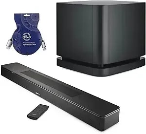 Bose Smart Soundbar 600, Black - Bundle With Bass Module 500 + 10' Hdmi Cable