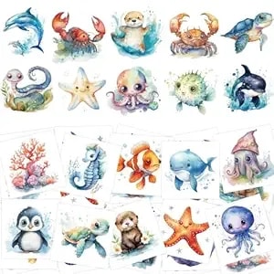 Fancy Land 140pcs Ocean Animals Temporary Tattoos For Kids Under The Sea Creature Individual Tattoos For Ocean Theme Birthday Party Decoration Favors Baby Shower Supplies Goodie Bag Stuffers