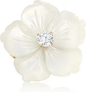 Ross-Simons Italian Mother-Of-Pearl And .30 Carat Cz Flower Ring In 18kt Gold Over Sterling
