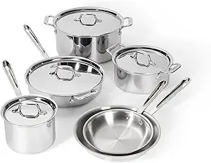 All-Clad d3 3-Ply Stainless Steel Cookware Set 10 Piece, Induction, Oven Broiler Safe 600f, Kitchen Cooking Set W/ Frying Pans, Saucepans, Saute Pan, Stockpot And Soup Pot, Pots And Pans, Silver