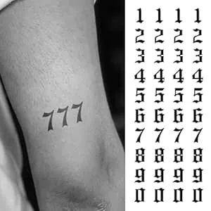 Old English Number Temporary Tattoos – 0-9 Digit Set, Customizable Gothic Numbers For Dates, Realistic, Waterproof & Long Lasting Fake Tattoo For Men & Women