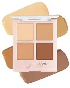 Mineral Fusion Makeup Cream Concealer Eye Palette Quad - 4 Warm To Dark Shades - Decadence - Blemish Concealer & Under Eye Brightener - With Vitamin C & E - Hypoallergenic