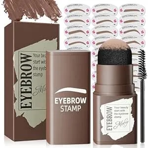 Eyebrow Stamp Stencil Kit - Eyebrow Powder & Eyebrow Stencils For Shaping With 24pcs Reusable Eyebrow Stencil, Brow Stamp With Brush Long-Wear Smudge-Proof For Natural Eyebrow Color (Dark Brown)