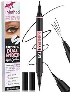 Imethod Liquid Eyeliner - Waterproof Eyeliner 2-In-1 Dual-Ended Eye Liner With Precise Brush-Tip And Thick Tip, Black Liquid Liner Pen, Matte Finish, Long Lasting, Smudge-Proof, Transfer-Proof, Black