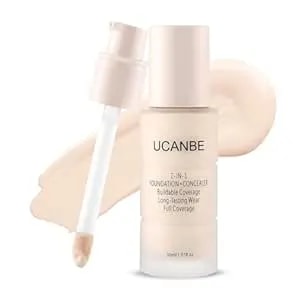 Ucanbe 2-In-1 Foundation + Concealer, Full Coverage Long-Lasting Matte Makeup For Normal, Combination And Oily Skin, Buildable Waterproof Formula With Hyaluronic Acid （01 Fair Ivory）