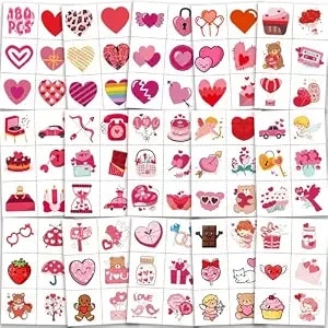 180pcs Valentines Tattoos For Kids - Love Heart Pre-Cut Temporary Tattoos Individual Wrap Stickers Goodies Bags Stuffers Gifts For Boys Girls School Class Classroom Exchange Birthday Party Favors