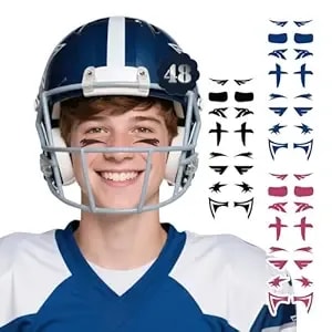 48pairs Black Pink Blue Sports Eye Black Temporary Tattoos, Smudgeproof Eyeblack Sticker For Football Baseball Softball Lacrosse Themed Birthday Party Supplies