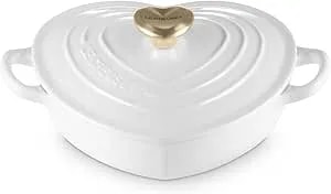 Le Creuset Enameled Cast Iron Traditional Shallow Heart Cocotte, 1.25 Qt., White Light Gold Heart Knob