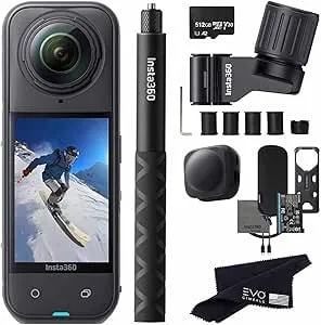 insta360 x4 Air Skiing Bundle - Lightest 8k 360 Action Camera For Epic Adventures, Replaceable Lenses, For Action, Travel, Vlog - Bundle Includes Ski Pole Mount, Invisible Selfie Stick, Lens Cap(512gb)
