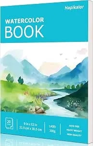 Hapikalor Watercolor Paper Pad, 9"x12" Water Color Paper, 140lb/300gsm Teal - Artist Painting Drawing Paper Book, Art Supplies For Adults Kids, Watercolors, Watercolor Paint Set, Sketchbook, Journal