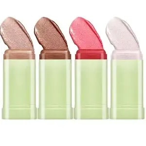 4packs Makeup Stick, Cream Highlighter Stick For Hydrated, Dewy Skin, Use On Lips, Cheeks & Eyelids & Body, Lightweight Radiance Enhancer For All Skin Types, 19g