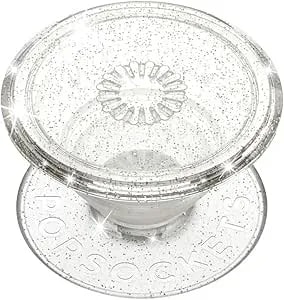 Popsockets Adhesive Phone Grip, Holder, Phone Stand, Kindle - Clear Glitter Silver