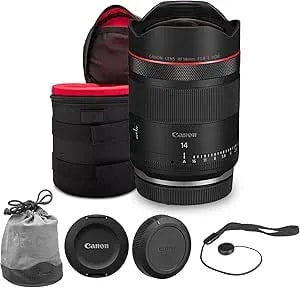 Canon Rf 14mm F/1.4l Vcm Lens Bundle - Professional L-Series Ultra-Wide Prime With Fast F/1.4 Aperture, Advanced Optics & Vcm Af - For Astrophotography & Video (7427c002) + Lens Case + Cap Keeper