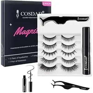 Magnetic Eyelashes Kit With Eyeliner, 5 Pairs, Upgraded 10-Magnet Magnetic Lashes, Waterproof & Sweat-Proof, 24h Hold, Natural Volume False Lashes, Reusable With Applicator