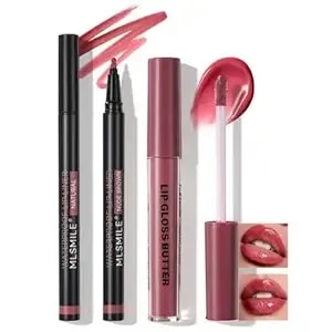 Lip Gloss And Lip Liner Combo Set, 2 Pcs Matte Liquid Lip Liner For Precise Lip Shape Definition And Gloss Butter For Moisturizing Lips 2# Fuchsia Purple