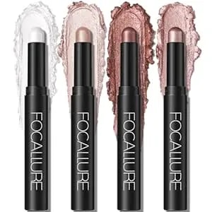 Focallure 4pcs Cream Eyeshadow Stick Set, Matte & Shimmer Eyeshadow Pencil, Waterproof Crease-Proof Long Lasting Smudge-Proof Eye Makeup Highlighter Crayon For Beginners Daily Makeup,Pearlescent Rose