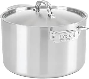 Viking 5-Ply Stainless Steel Stock Pot, 8 Quart Soup Cooking Pot With Lid, Kitchen Cookware, Gray