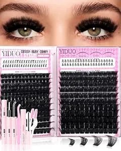 Yiduo 200d+300d Lash Clusters Kit, 366pcs D Curly Volume Thick Eyelash Extensions With Bottom Lashes, 10-20mm Dramatic Individual Extensions, Diy Kit With Bond & Seal, Remover & Tweezers PestañAs