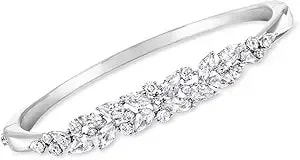 Ross-Simons Rhodium-Plated Floral Cluster Bangle Bracelet With 6.30 Ct. T.W. Czs