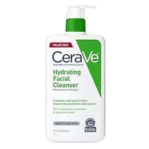 Cerave Hydrating Facial Cleanser, Moisturizing Face Wash For Dry Skin, Hyaluronic Acid + Ceramides + Glycerin, Hydrating Cleanser For Normal To Dry Skin, National Eczema Association Certified