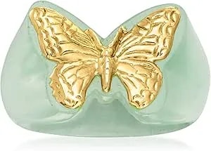 Ross-Simons Jade Butterfly Ring In 14kt Yellow Gold
