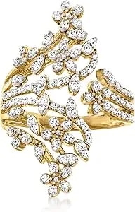 Ross-Simons 0.50 Ct. T.W. Diamond Flower Bypass Ring In 18kt Gold Over Sterling