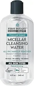 Korean Micellar Water Makeup Remover - Charcoal Hydrating Toner And Cleanser, Pore Cleansing,Oil-Free, Gentle For All Skin Types 8 Oz