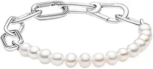 Pandora Me Treated Freshwater Cultured Pearl Bracelet - Features 2 Connectors - Gift For Her - Sterling Silver With White Treated Freshwater Cultured Pearl - With Gift Box