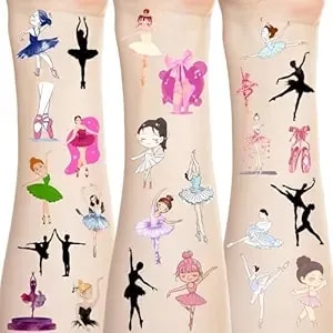 300 Ballet Dance Tattoos Temporary Stickers Dacing Dance Movements Ballerina Baby Shower First 21st Birthday Party Decorations Supplies Tattoos Temporary(24 Sheets)