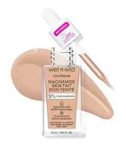 Wet N Wild Bare Focus Skin Tint, 5% Niacinamide Enriched, Buildable Sheer Lightweight Coverage, Natural Radiant Finish, Hyaluronic & Vitamin Hydration Boost, Cruelty-Free & Vegan-Light Medium Sand