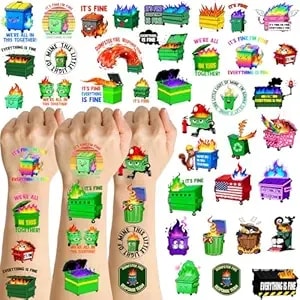 Yanzonic 144pcs Dumpster Fire Temporary Tattoos - Funny Everything'S Fine Dumpster Fire Stickers Tattoos Gifts For Office Christmas Team Coworker Nurse Party Decorations Decor