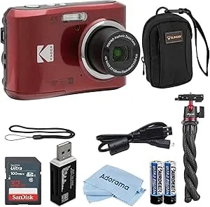 Kodak Pixpro FZ45 Friendly Zoom 16MP Full HD Digital Camera, Bundle With 32GB Memory Card And Camera Bag, Flexible Tripod, And Card Reader (Red)
