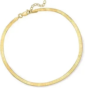 Ross-Simons 3mm 18kt Gold Over Sterling Herringbone Anklet. 9 Inches