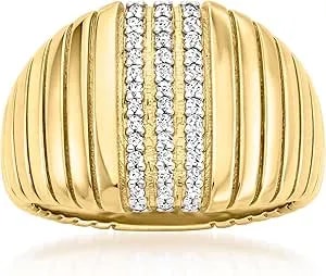 Ross-Simons 0.20 Ct. T.W. Diamond Ribbed Ring In 18kt Gold Over Sterling