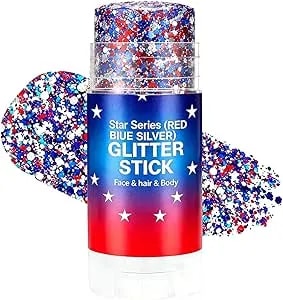 4th Of July Glitter Stick, Red White And Blue Glitter Stick, Glitters Stick For Face, Rave Accessorie For Independence Days, 4th Of July Decorations, Patriotic Usa Flag Makeup For 250 Anniversary