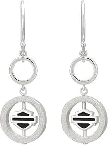 Harley-Davidson Womens B&S Circle Spinner Drop Earrings, Sterling Silver hde0511
