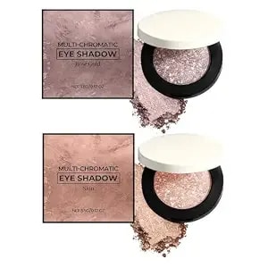 2pcs Multicolor Metallic Eyeshadow – Buildable, Shimmering Metallic Powder, Highly Pigmented & Long-Lasting For Women, Smooth Multi Chromatic Make Beauty Eyeshadow (Natural+Rose Gold)