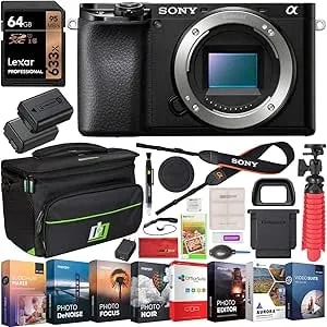 Sony a6100 Mirrorless Camera - Official Sony Usa Partner Model - 4k Aps-C Body Only Interchangeable Lens Camera Ilce-6100b Bundle With 2x Battery + Deco Gear Bag Case + 64gb Memory Card + Software Kit