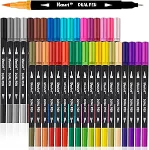 36 Dual Brush Markers For Adult Coloring Books, Double Tip Pens Art Set - Fine & Brush Tips Pen For Journaling, Calligraphy, Drawing , Diy Craft Supplies For Gifts Trendy Stuff