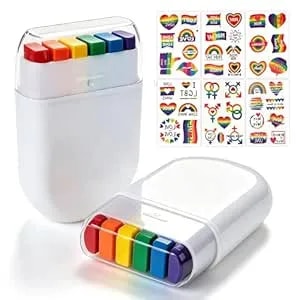 2 Pack Rainbow Pride Face Paint Set With Pride Tattoos - Vibrant Lgbtq+ Face & Body Makeup Stick, Skin-Safe & Easy-Swipe For Pride Month Parades, Festivals & Cosplay