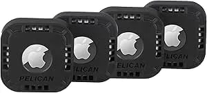 Pelican Protector 4-Pack Airtag Holder - Air Tag Case With 3M Adhesive Sticker - Rugged Shockproof Airtag Cover - Hidden Air Tag Holder Stick On Mount For Travel Luggage Bike Car Remote - Black
