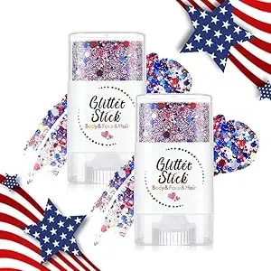 4th Of July Glitter Stick Red White Blue Hair Glitter Stick,4th Of July Patriotic America Flag Face Body Glitter 250th Outfits For Women,Waterproof Makeup For Football Game Accessories (1, 001)