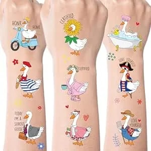 Silly Geese Temporary Tattoos For Kids, 8 Sheets Funny Silly One Goose Birthday Decorations Supplies, Foolish Geese Tattoo Stickers For Girls Boys Duck Theme 1st Birthday Party Favors Prizes Rewards