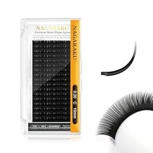 Nagaraku Flat Ellipse Eyelash Extensions 0.20 C 10mm Matte Black Split Tips - Ellipse Split Double Tips Flat Base, Ultra-Thin Soft Light Faux Mink Pbt Fiber, 16 Rows Individual Lashes Salon Supplies