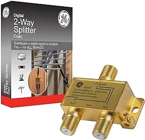 Ge Digital 2-Way Coaxial Cable Splitter, 2.5 Ghz 5-2500 Mhz, rg6 Compatible, Works With Hd Tv, Satellite, High Speed Internet, Amplifier, Antenna, Gold Plated Connectors, Corrosion Resistant, 33526
