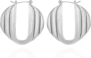 Vince Camuto Silvertone Stacked Link Hoop Earrings