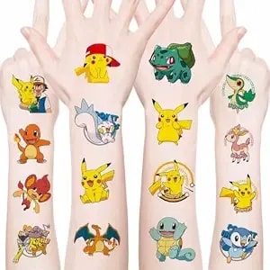20pcs Cartoon Poke Monster Temporary Tattoos Birthday Themed Party Supplies Decoration Favors Cartoon Cute Waterproof Sticker For Home Activity Rewards (Pkq B)