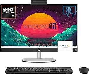 Hp 23.8" Fhd Touchscreen Next Gen All-In-One Desktop Computer For Office, Amd Ryzen Ai 5 Cpu, 16gb ddr5, 256gb Pcie Ssd, Hdmi, Type-C, Wi-Fi 6, Wireless Kb&Mouse, win11, Jet Black