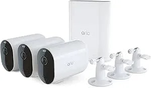 Arlo Pro 5s Xl Spotlight Security Camera 2k Hdr - Indoor/Outdoor - Band Wi-Fi Connects To Strongest Network - Longer Battery Life, 12x Zoom, Color Night Vision, 2-Way Audio - White, 3 Pack